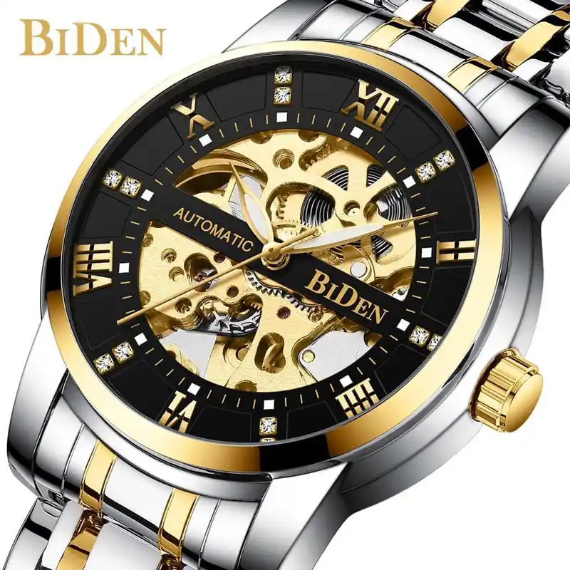 Fashion Hollow Roman Scale With Drill Dial Steel Belt Men's Mechanical Watch 3395