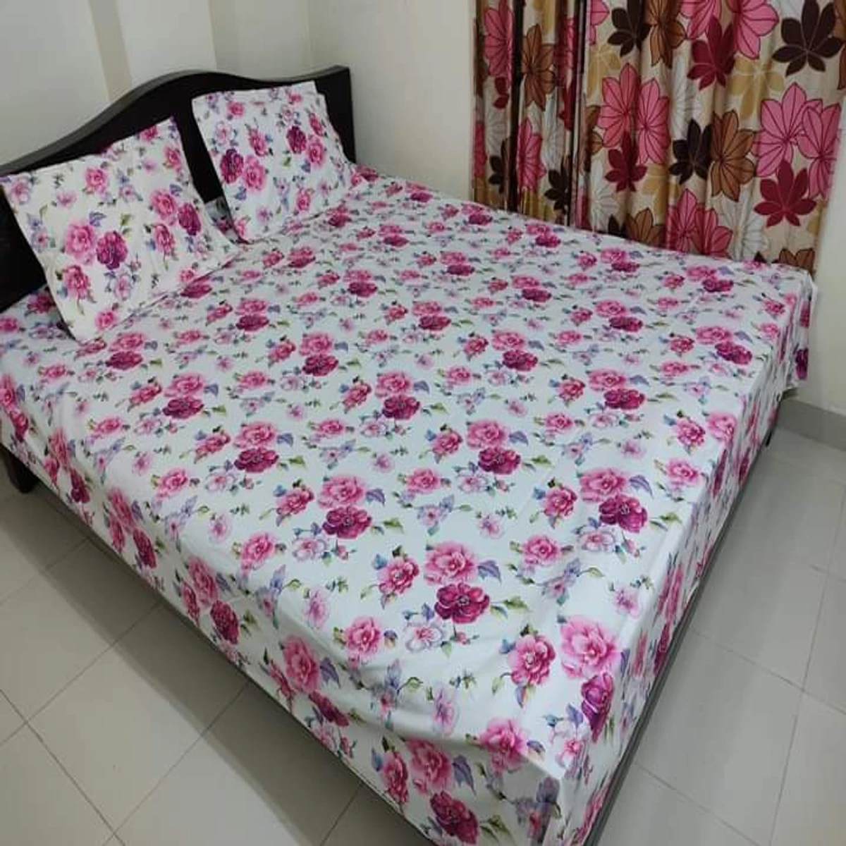Double (King) Size Bedsheet Cotton Blend Fabric Multicolor Print with two Pillow Covers