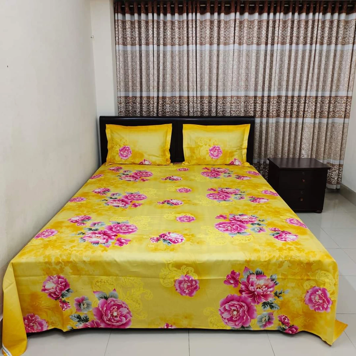 Cotton Multicolor King Size Bed sheet With Two Matching Pillow Covers
