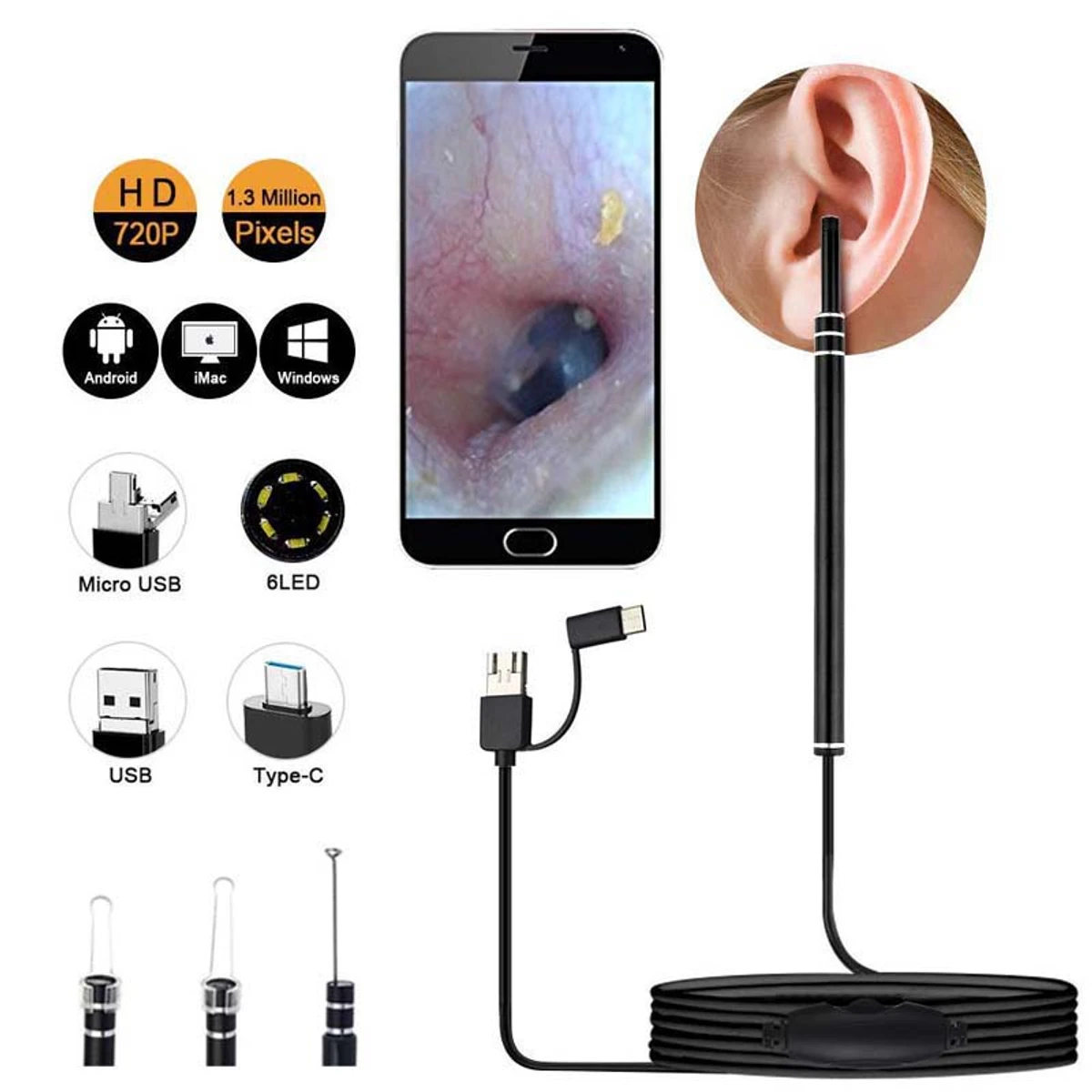 Combo Offer ( Camera Endoscope Ear Cleaning Spoon Tool+Ear Wax Removal Kit)