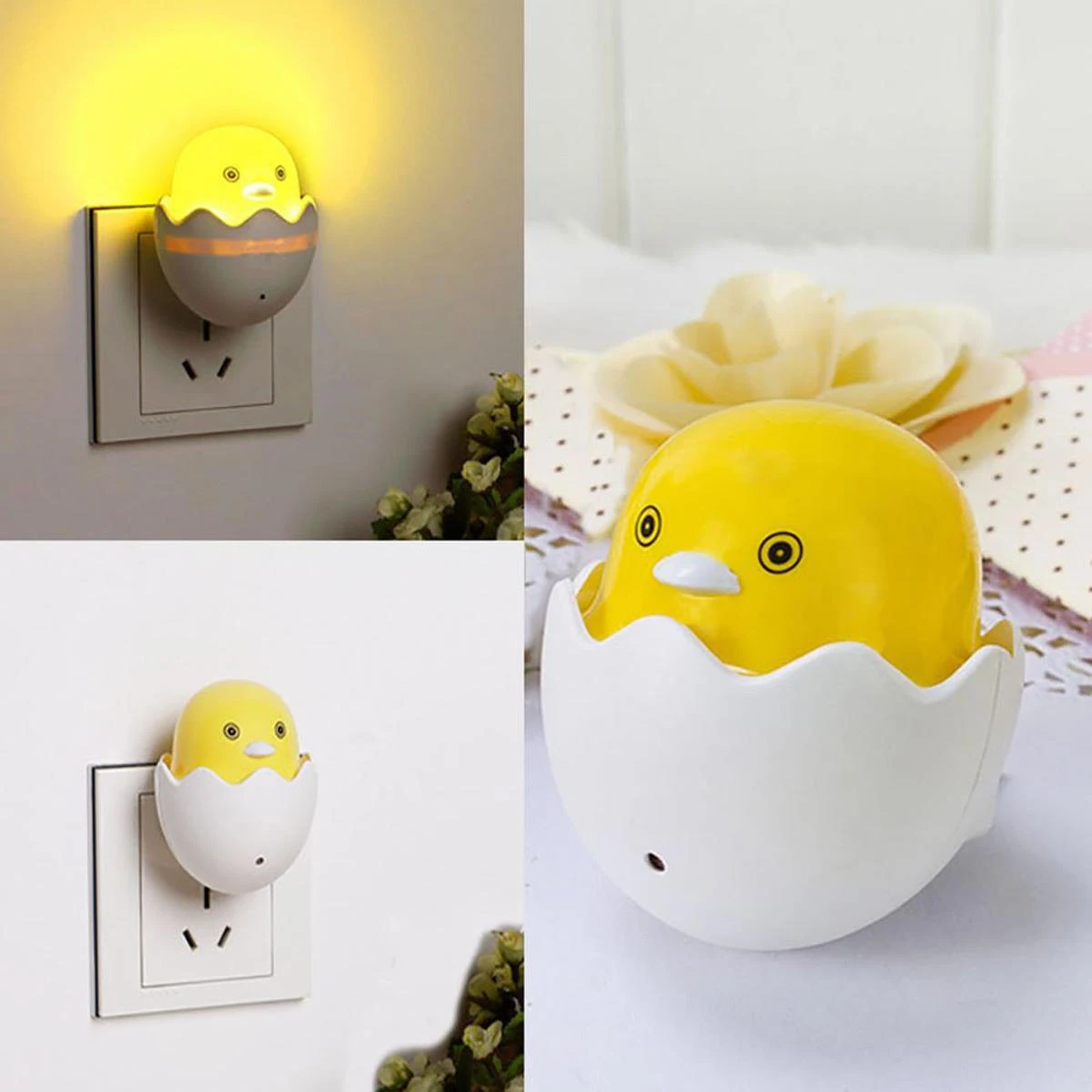 Yellow duck with egg shape led night light with Mushroom