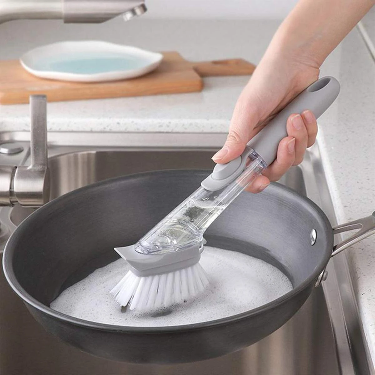 Kitchen Cleaning Brush Scrubber Dish Bowl Washing Sponge with Refill Liquid Soap Dispenser Automatic Soap Dish Cleaning Brush