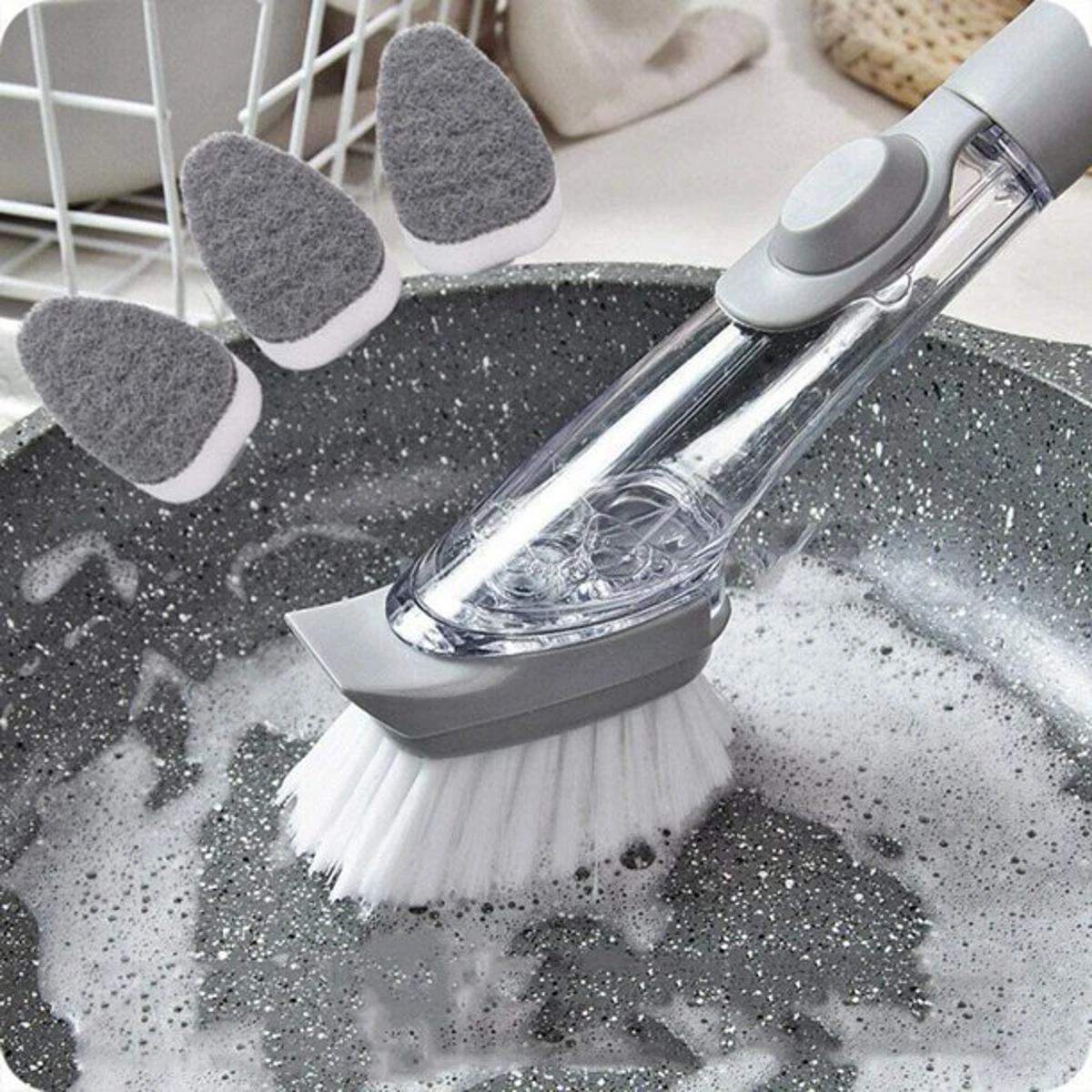 Kitchen Cleaning Brush Scrubber Dish Bowl Washing Sponge with Refill Liquid Soap Dispenser Automatic Soap Dish Cleaning Brush