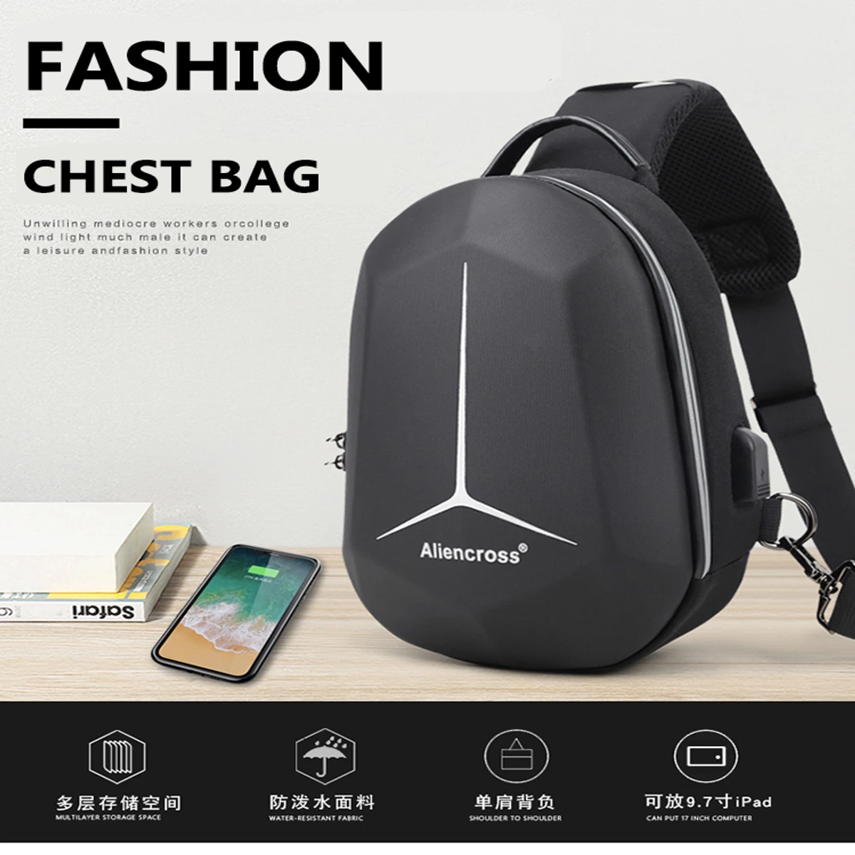 Aliencross Anti-theft lock Crossbody Bag Travel Shoulder bag High-quality Messenger Bags Male Waterproof Chest Bag