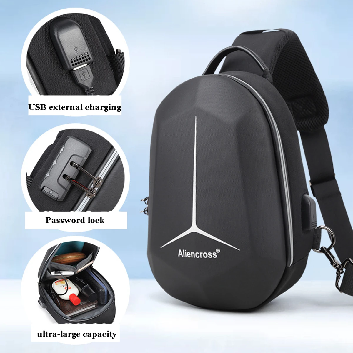 Aliencross Anti-theft lock Crossbody Bag Travel Shoulder bag High-quality Messenger Bags Male Waterproof Chest Bag