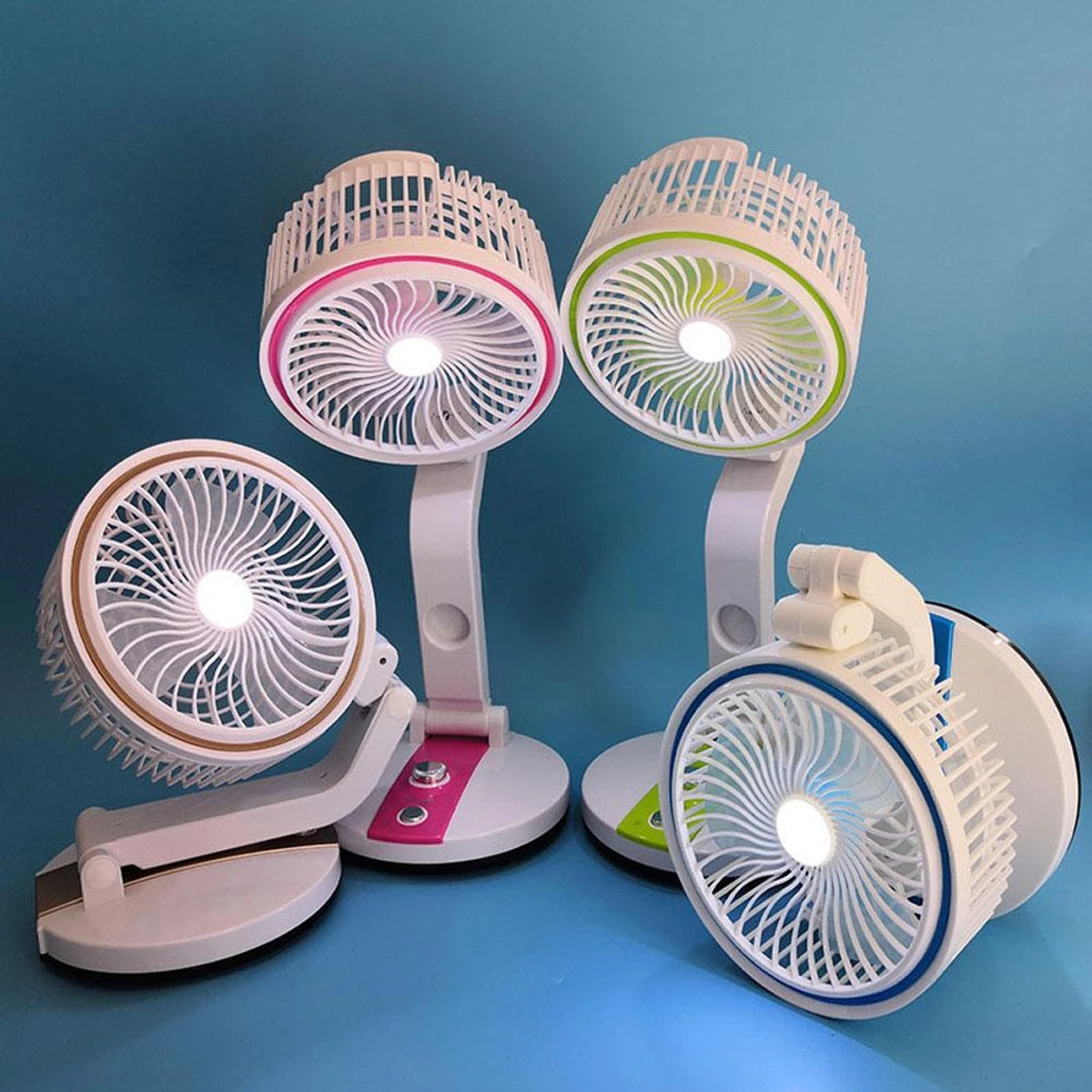 Rechargeable Folding Table Fan with Led Light