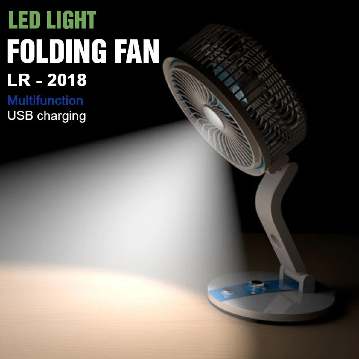 Rechargeable Folding Table Fan with Led Light