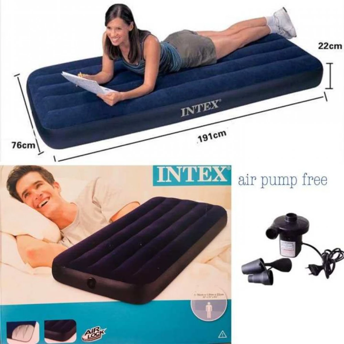 Portable INTEX Air bed & Air Mattress with Free Electric Pumper