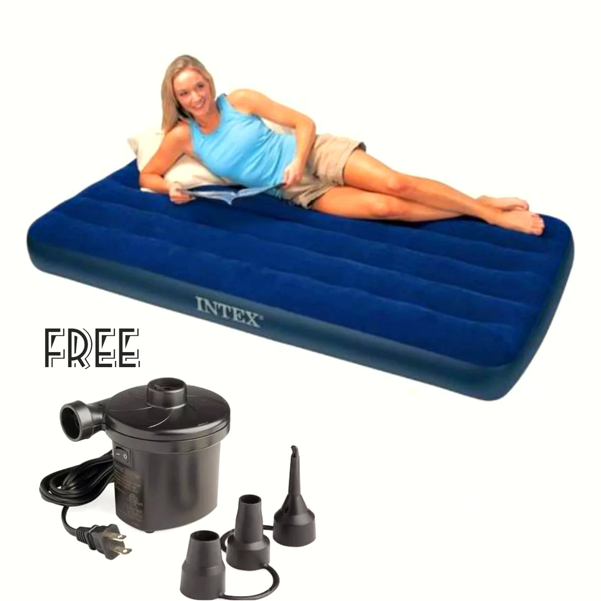 Portable INTEX Air bed & Air Mattress with Free Electric Pumper