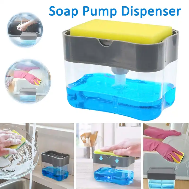 Liquid Soap Dispenser Soap Pump Sponge Caddy Holder Creative Hand Press Kitchen Dish Soap Dispenser with Washing Sponge