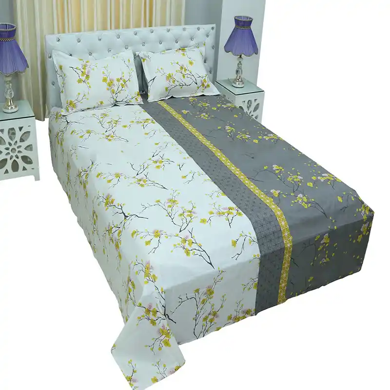 Double Size Cottont Bed Sheet with Matching 2 Pillow Covers