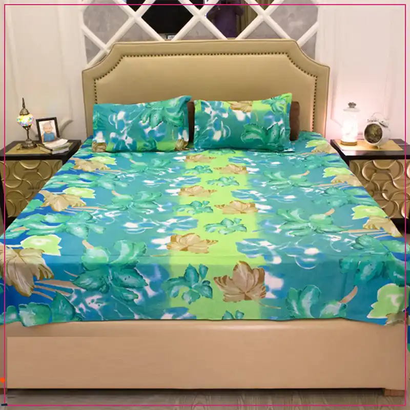 Cotton Fabric Multicolor Print 7.5 by 8.5 Feet Double King Size Bed sheet Set with Two Pillow Covers