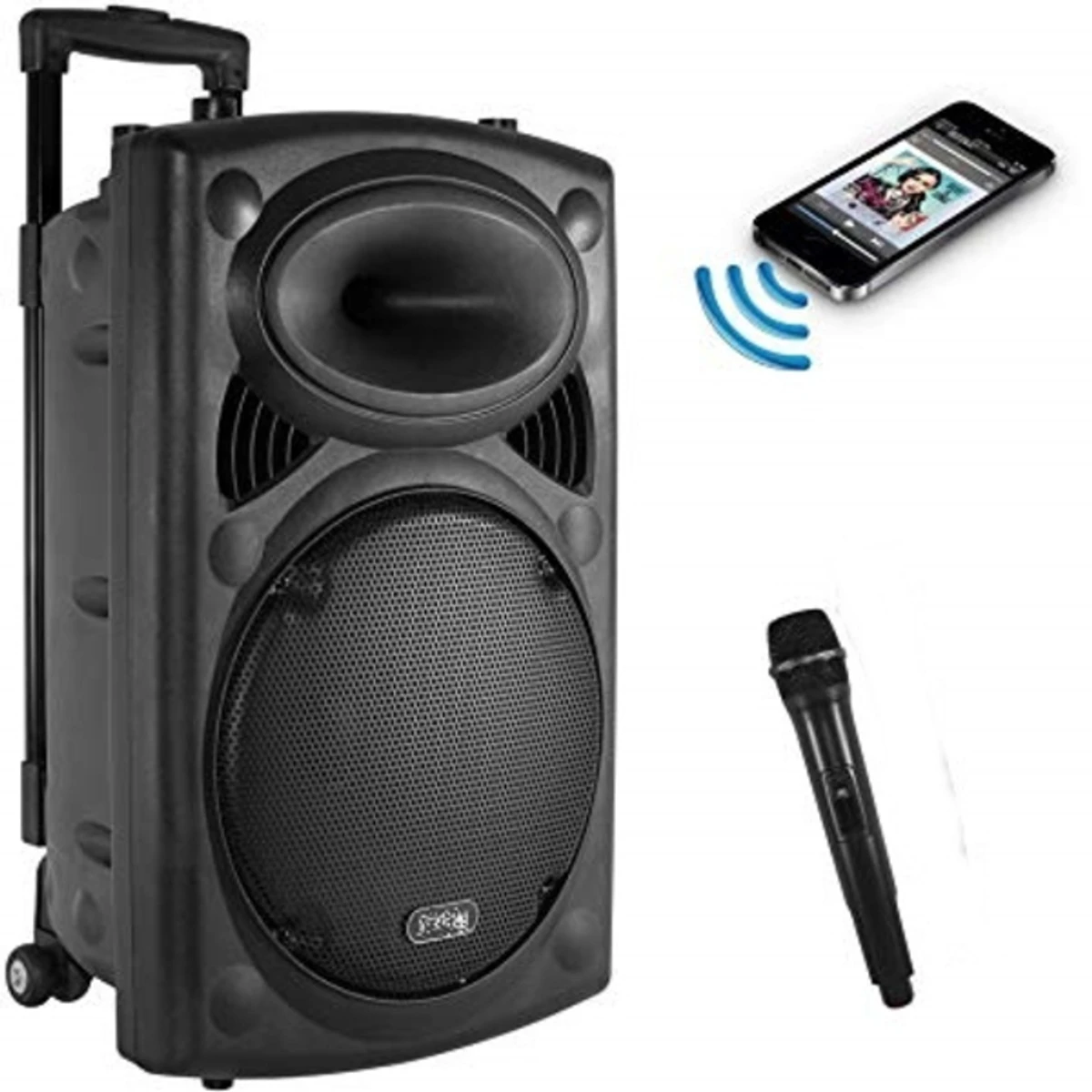 Rechargeable Bluetooth Karaoke Trolly Speaker With Wireless Microphone