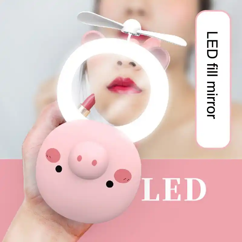 Mini Portable Fan with LED Fill Light Makeup Mirror