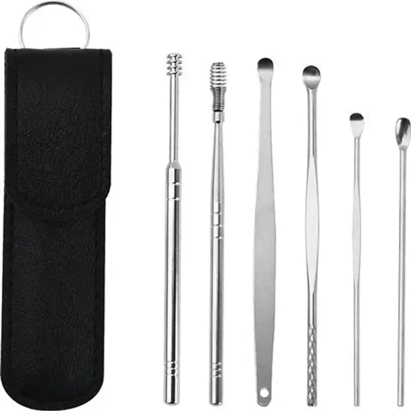 6PCS Ear Pick Set Portable Ear Cleaner Set Stainless Steel With Lather Case