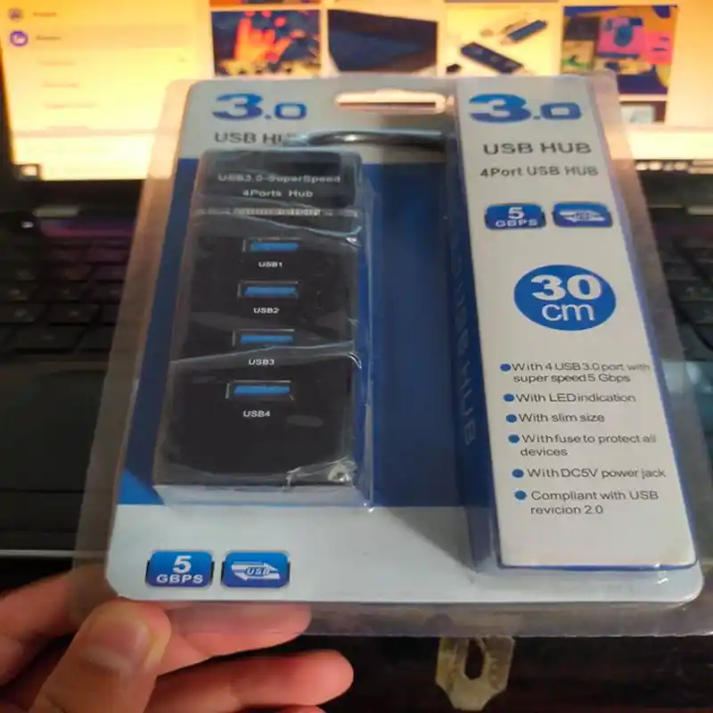 High Speed 5GBPS 4 Port USB 3.0 Hub for PC Laptop Tablet - Black